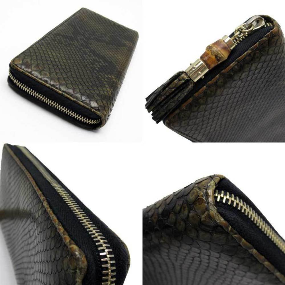 Gucci Python Bamboo Leather Long Wallet Brown Bla… - image 2